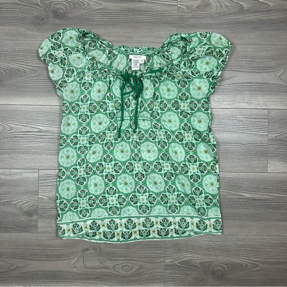 Sophie Max Green Patterned Peasant Blouse Size S - Picture 1 of 4